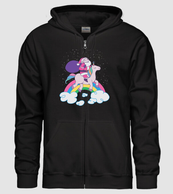 Moș Crăciun Unicorn model negru pe tricou