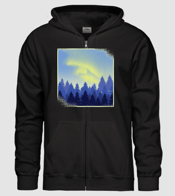 Peisaj de iarnă în pădure model negru pe tricou
