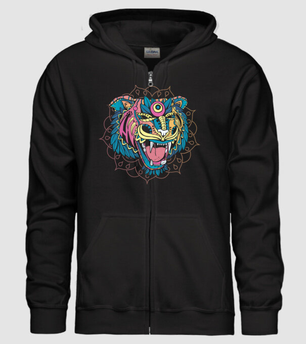 Tigru Mandala model negru pe tricou