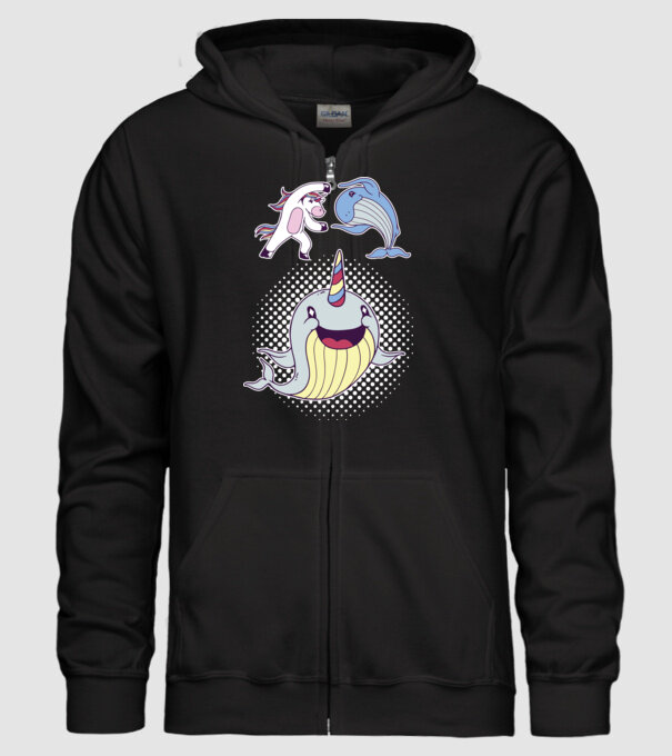 Unicorn Balenă Fuziune - Narval model negru pe tricou