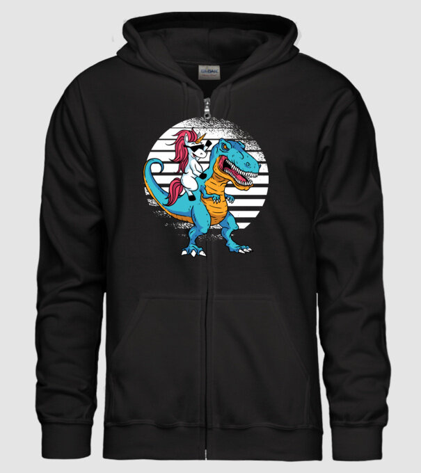 Unicorn cu dinozaur tricou amuzant model negru pe tricou