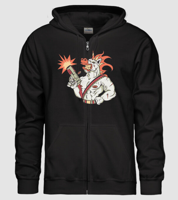 Unicorn Războinic model negru pe tricou
