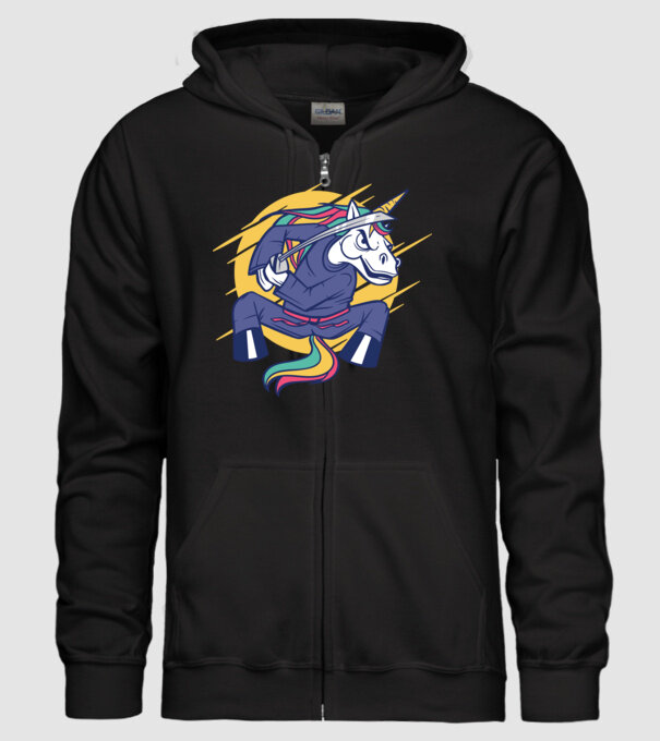 Unicorn Ninja model negru pe tricou