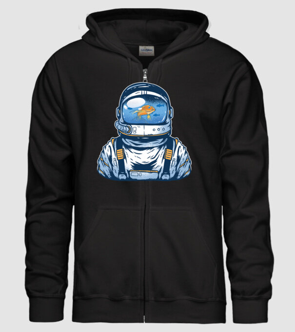 Peștișor auriu Astronaut model negru pe tricou