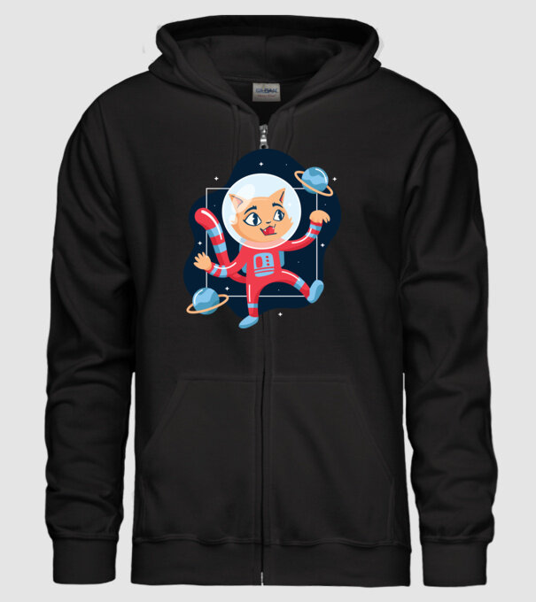 Pisică Astronaut model negru pe tricou