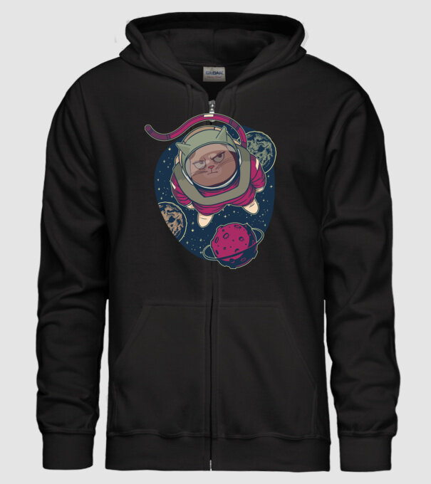 Pisică Astronaut model negru pe tricou
