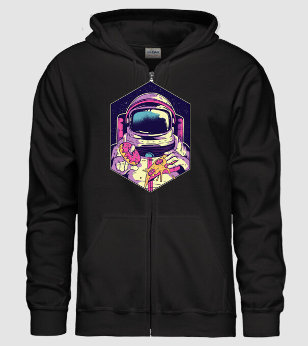 Astronaut Gogoașă și Pizza model negru pe tricou