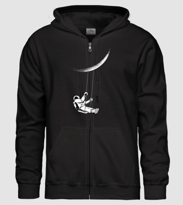 Astronaut care se dă în leagăn pe lună model negru pe tricou