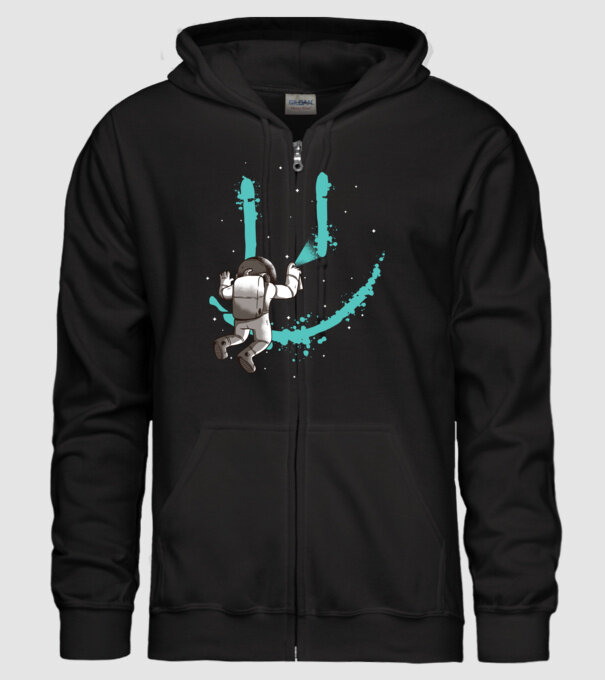 Astronaut Smiley Graffiti model negru pe tricou