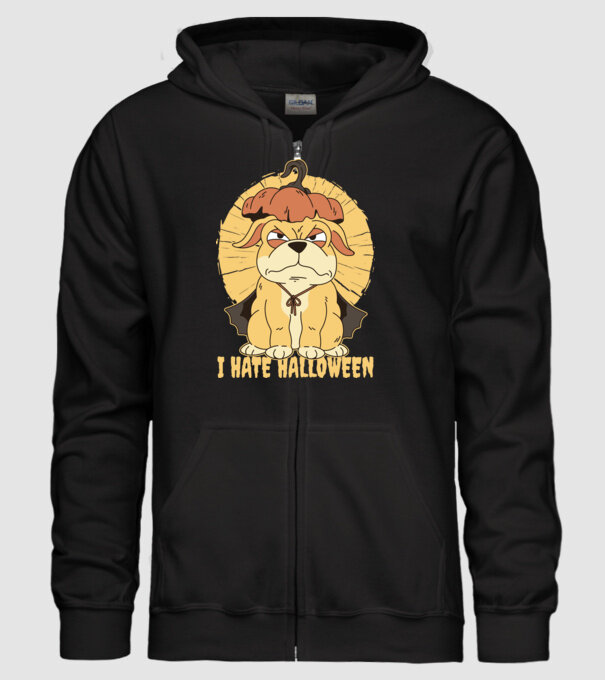 Urăsc Halloween cu câine model negru pe tricou