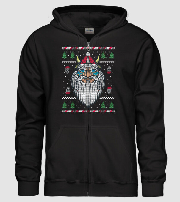 Moș Crăciun viking Pulover urât model negru pe tricou