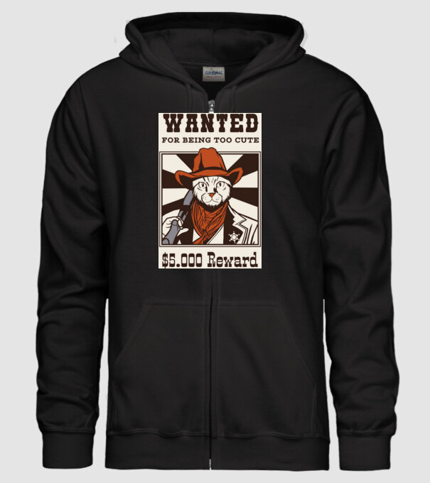 Wanted for being too cute Cowboy cu pisică model negru pe tricou