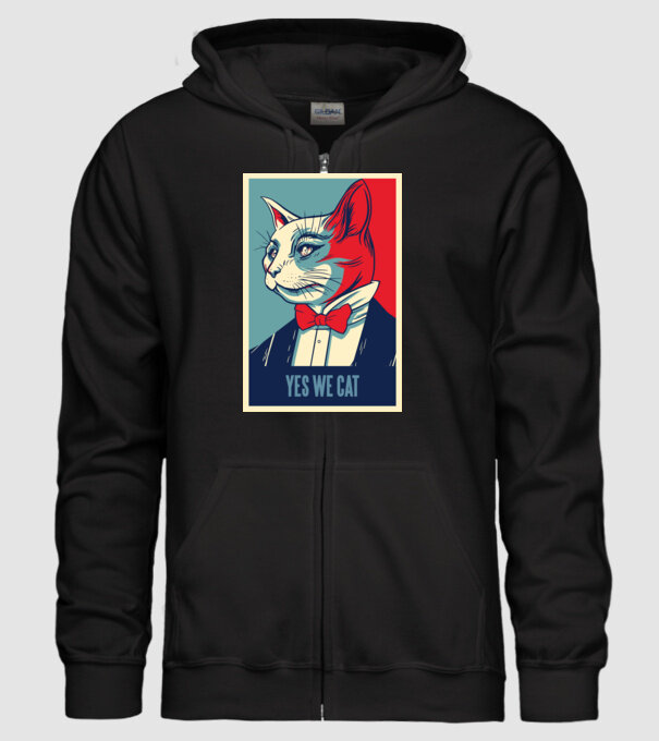 Yes We Cat poster cu pisică model negru pe tricou