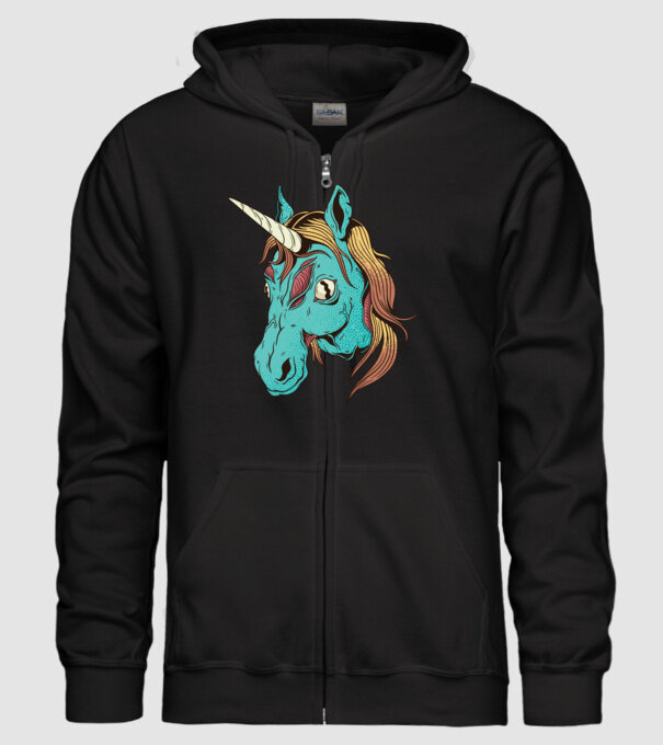 Unicorn Zombie model negru pe tricou