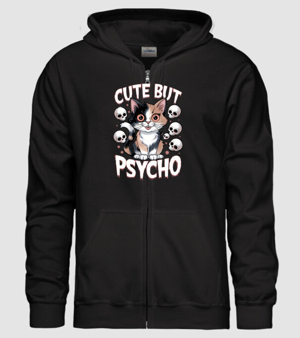 Cute, but Psycho pisică Negru model negru pe tricou