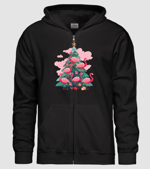 flamingo pom de Crăciun model negru pe tricou