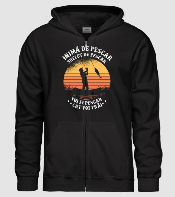 inimă de pescar, suflet de pescar, voi fi pescar cât voi trăi model negru pe tricou