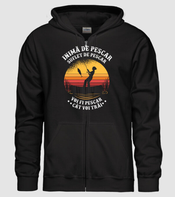 inimă de pescar, suflet de pescar, voi fi pescar cât voi trăi model negru pe tricou