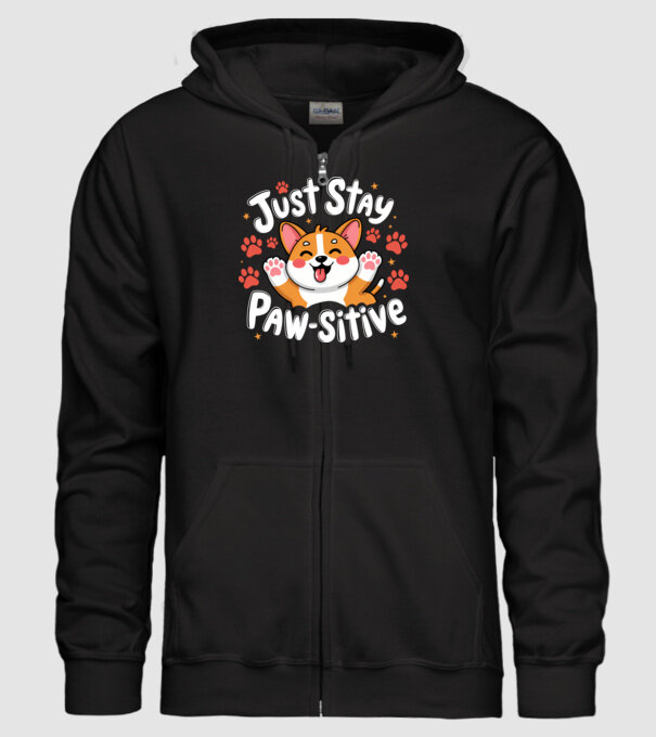 Just Stay Paw-sitive Negru model negru pe tricou