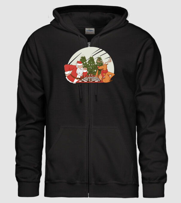 Meci de șah cu Moș Crăciun model negru pe tricou
