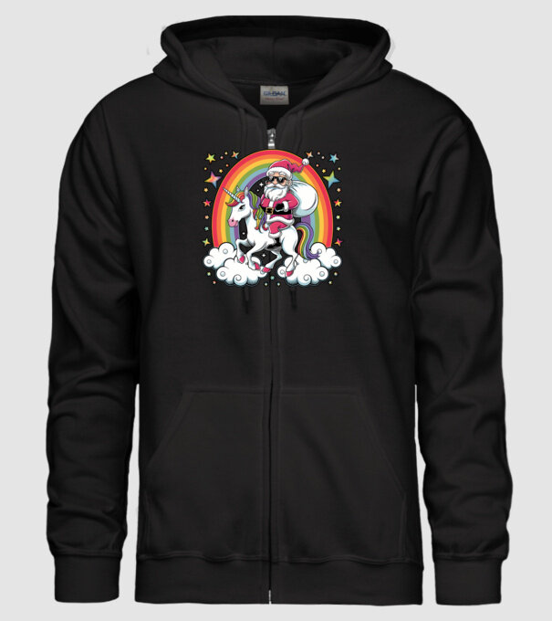 Moș Crăciun cool pe un unicorn model negru pe tricou