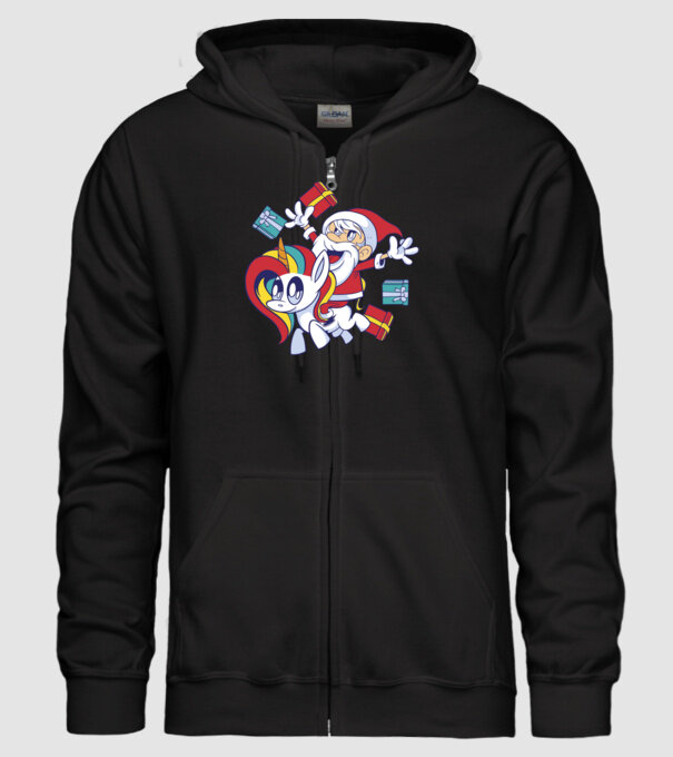 Moș Crăciun pe un unicorn model negru pe tricou