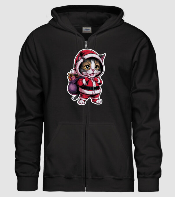 Santa Cat model negru pe tricou