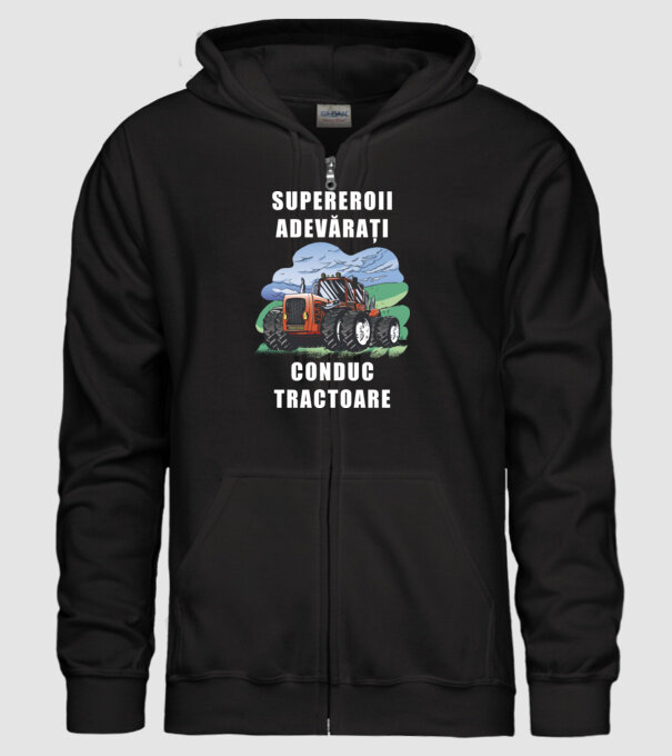 Supereroii adevărați conduc tractoare_D3470804 model negru pe tricou