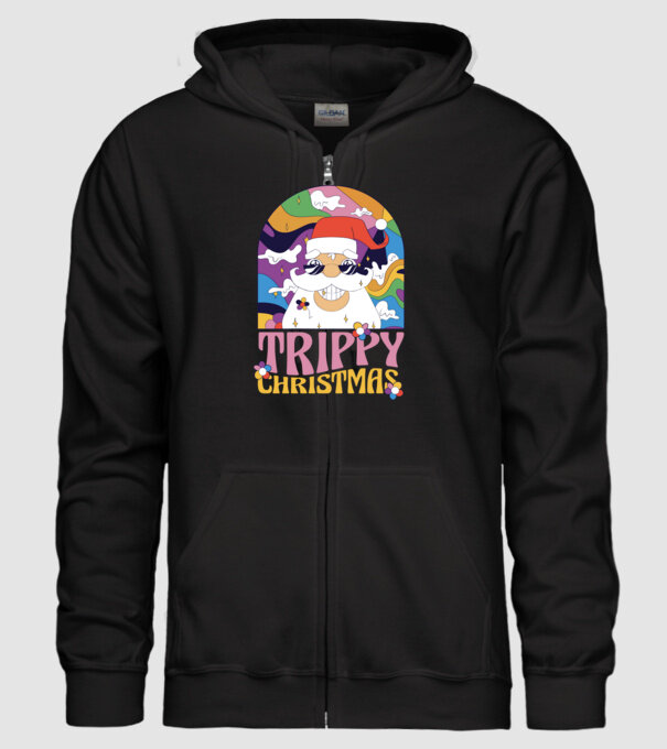 Trippy Christmas model negru pe tricou