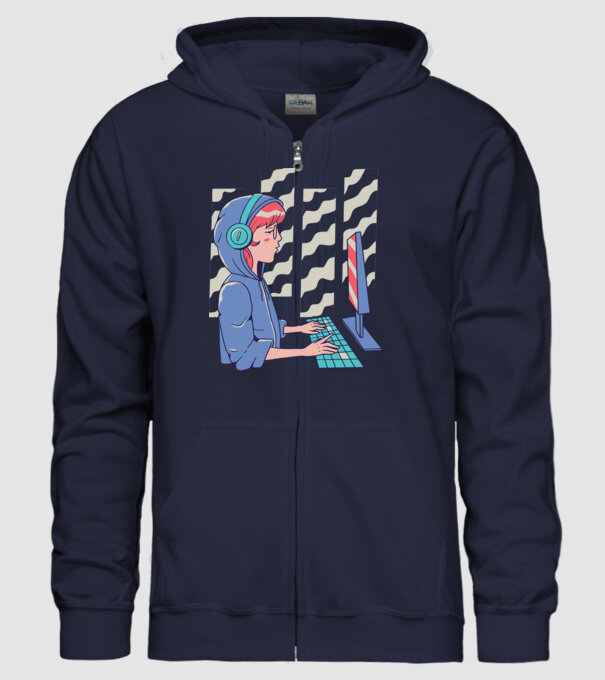 Anime Programator fată model albastru închis pe tricou