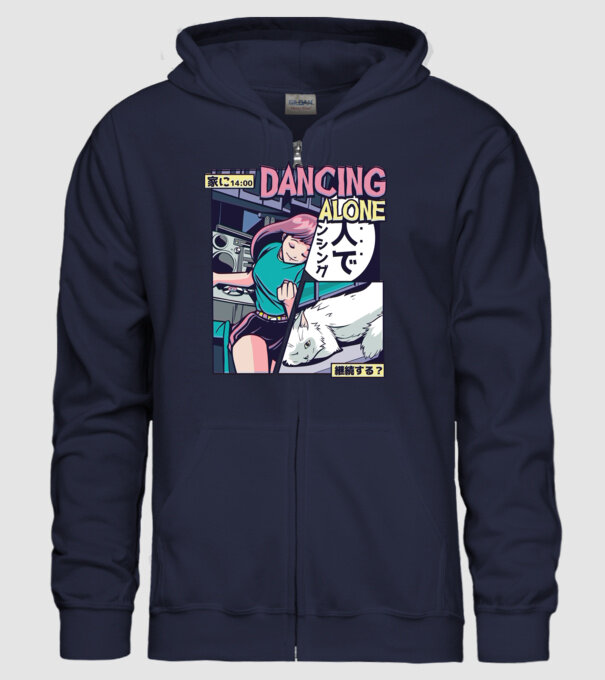 Anime Vaporwave Dancing Alone model albastru închis pe tricou