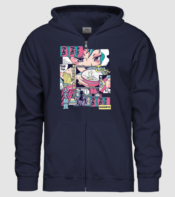 Anime Vaporwave Ramen model albastru închis pe tricou
