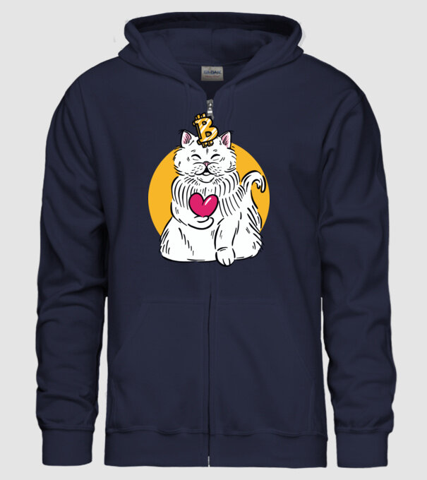 Pisică Bitcoin model albastru închis pe tricou