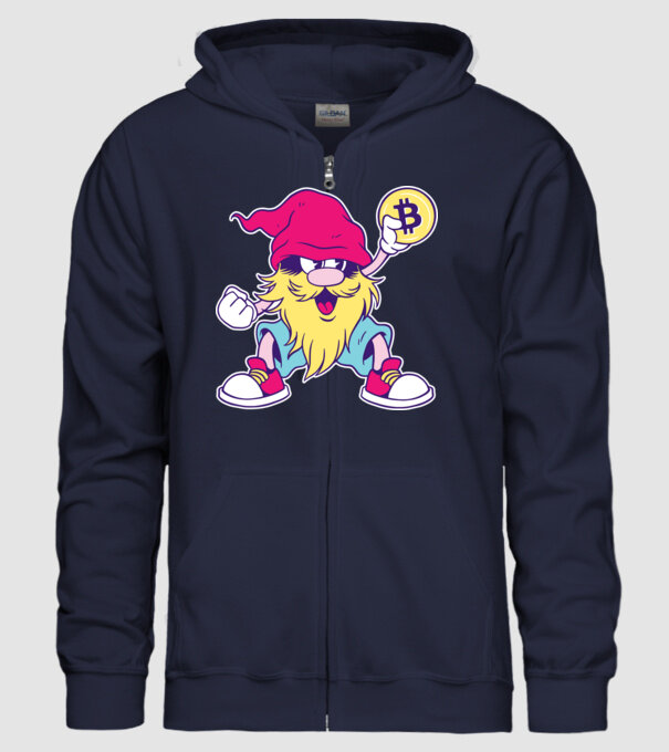 Pitic Bitcoin model albastru închis pe tricou
