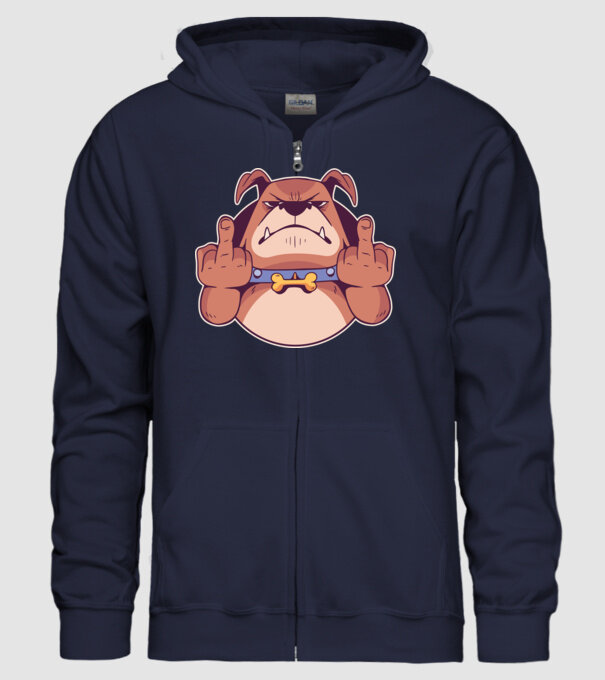 Bulldog arată degetul model albastru închis pe tricou