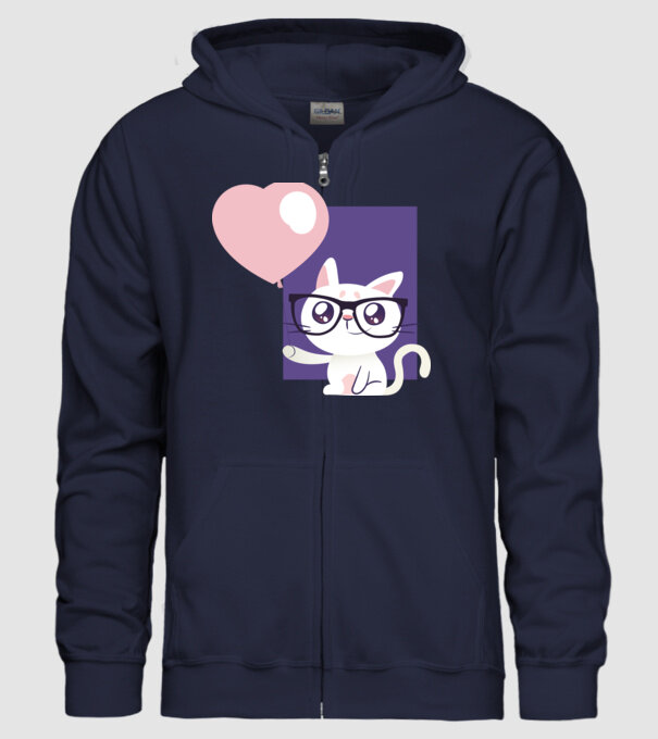 Inimă Pisică cu balon model albastru închis pe tricou