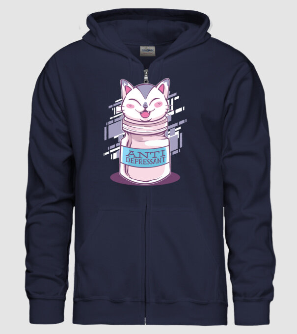 Tabletă antidepresivă pisică model albastru închis pe tricou