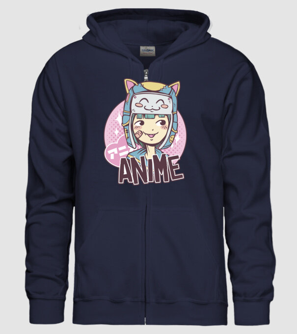 Fată drăguță Anime model albastru închis pe tricou