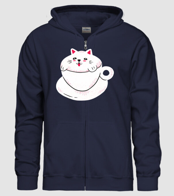 Tricou cafea cu pisică drăguță model albastru închis pe tricou