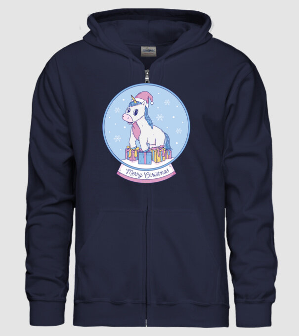 Glob de zăpadă drăguț, de Crăciun, cu Unicorn model albastru închis pe tricou