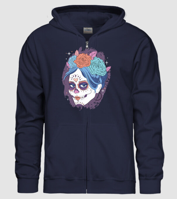 Dia de Los Muertos - Craniu cu flori model albastru închis pe tricou
