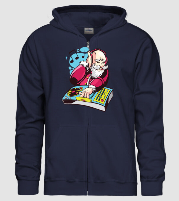 Moș Crăciun DJ model albastru închis pe tricou