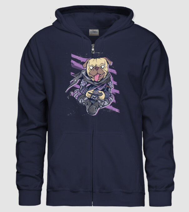 Mops Gamer model albastru închis pe tricou