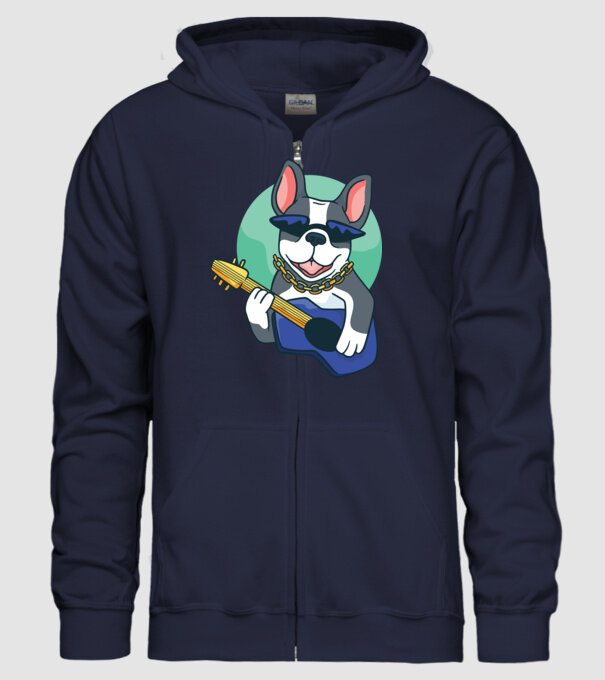 Bulldog Chitarist model albastru închis pe tricou