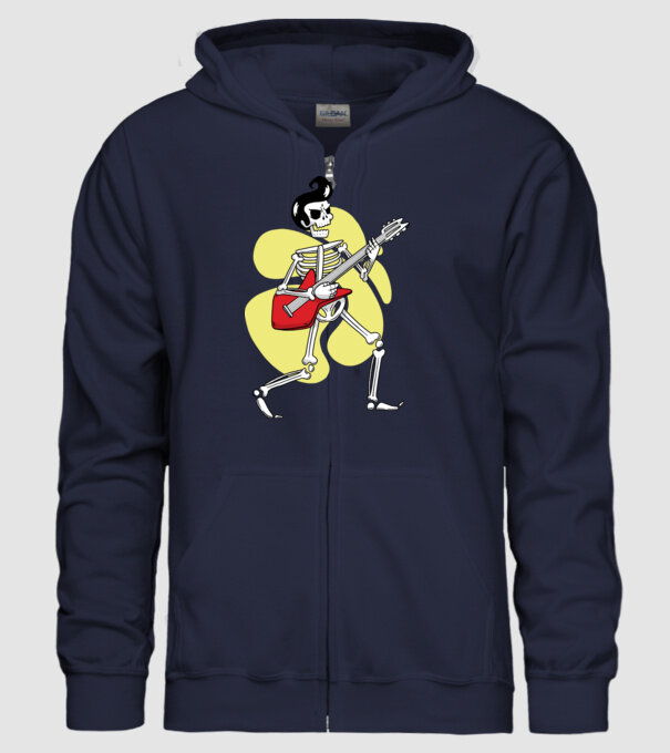 Schelet Elvis cu chitară model albastru închis pe tricou