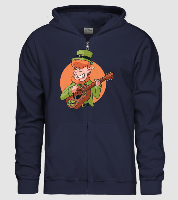 Chitarist Leprechaun irlandez St Patrick model albastru închis pe tricou