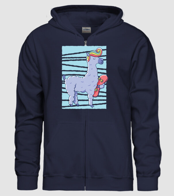 Lama Skateboarder model albastru închis pe tricou