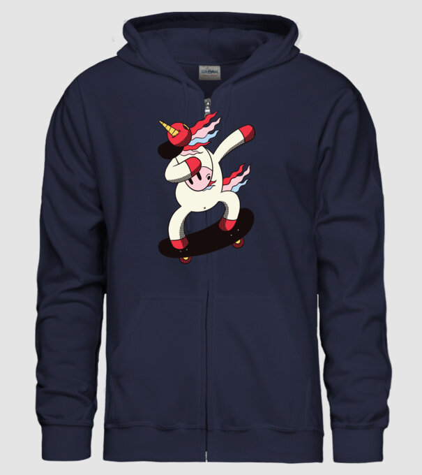 Skateboarder Unicorn DAB model albastru închis pe tricou