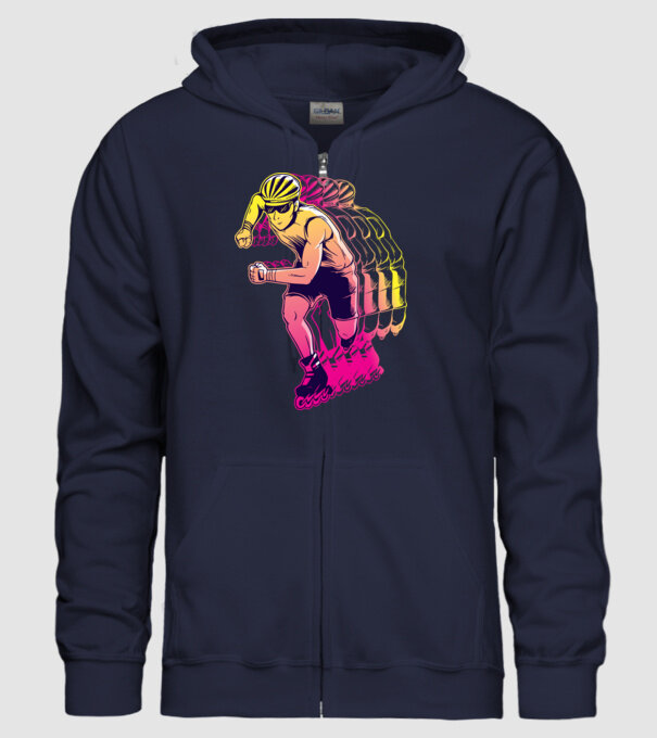 Concurent patine pe rotile model albastru închis pe tricou