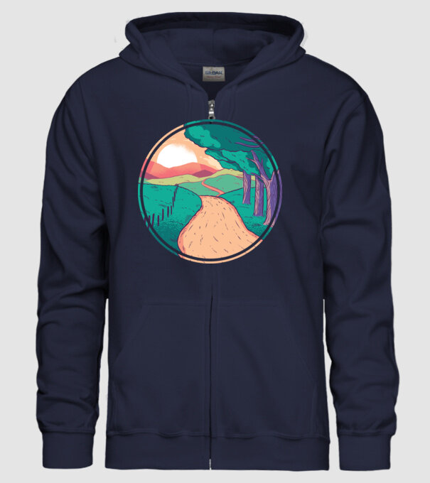 Drum spre casă la apus de soare model albastru închis pe tricou